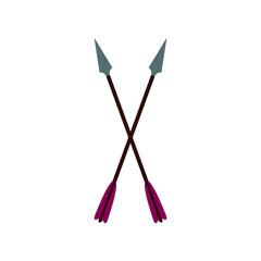 Two crossed bow arrows. Colorful flat style. Vector isolated illustration on white background.