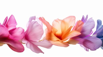 Fototapeta premium Vibrant Multicolored Flower Petals with Delicate Textures on a Clean White Background