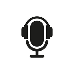 Microphone and headphones icon. Podcast logo. Vector illustration.