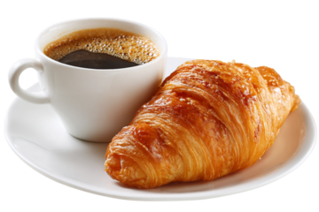 Relaxing coffee with croissant breakfast setup isolated on transparent background