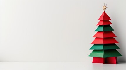 Colorful Paper Christmas Tree Decoration on Neutral Background Perfect for Holiday Crafts and Festive Celebrations