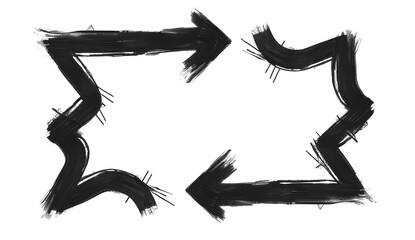 Abstract charcoal brush strokes forming circular cyclic arrow frame