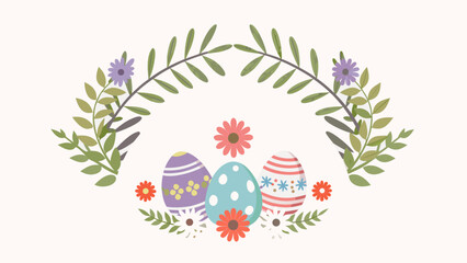 Fototapeta premium Colorful Easter eggs with floral wreath decoration