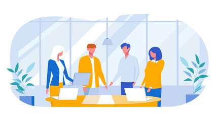 Diverse team collaborating in modern office space