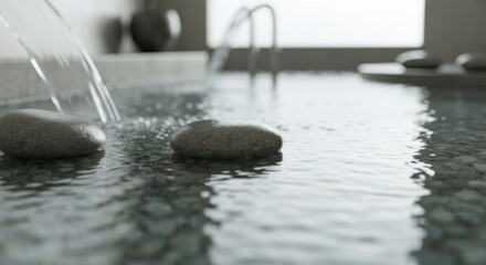 Close-up of water cascading over stones in a spa-like setting