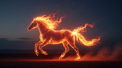 Fiery Horse Galloping Through the Night with Flames Emanating from its Body