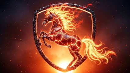Fiery Horse Silhouette Emblem Glowing with Intense Orange and Yellow Flames