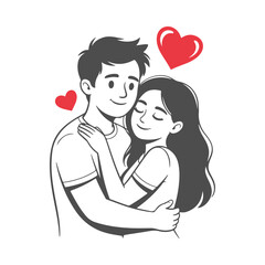 A drawing of a couple hugging and a red heart
