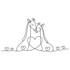 Continuous Line Art of Loving Giraffes with Hearts