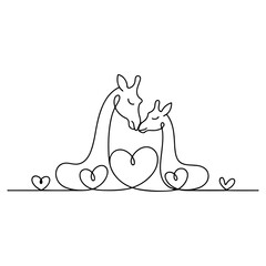 Continuous Line Art of Loving Giraffes with Hearts