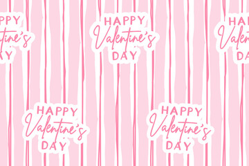 Seamless pink striped Valentine pattern with hand drawn text