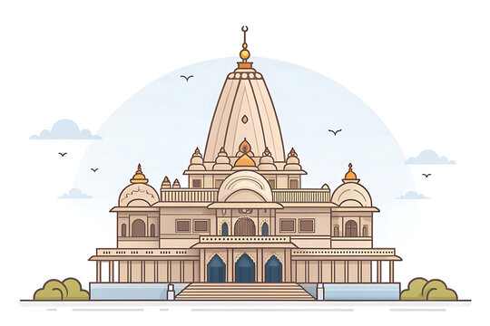 Somnath Temple, modern flat illustration with soft highlights, white background