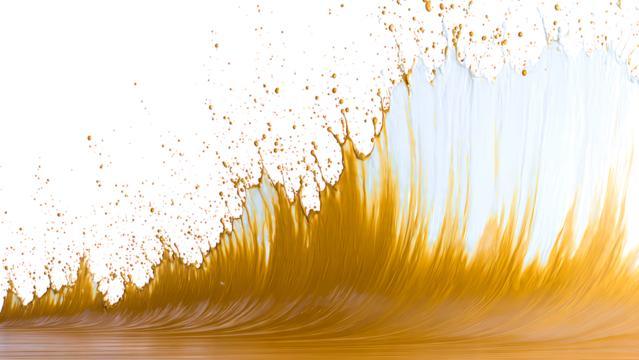Dynamic abstract paint splash resembling a breaking wave in vibrant gold and blue transparent background - Powered by Adobe