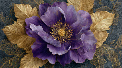 Luxury Purple Flower with Gold Botanical Details