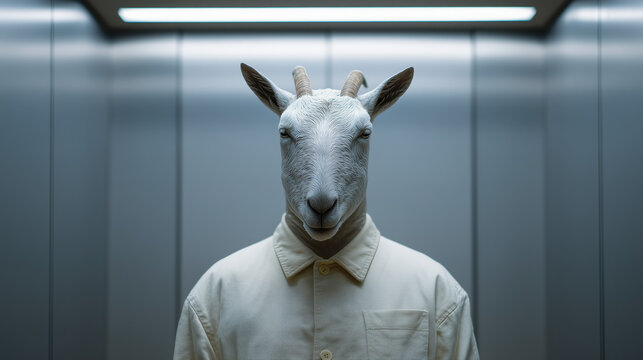 Everyday Goat in Elevator Routine Professional Working Life Scene