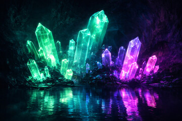 Glowing neon crystal cave with immersive lighting