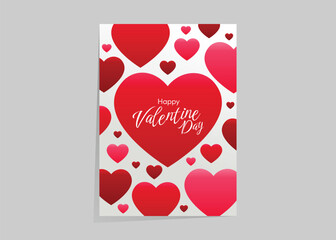 Valentine Day greeting card with red hearts pattern, elegant lettering, romantic celebration background.