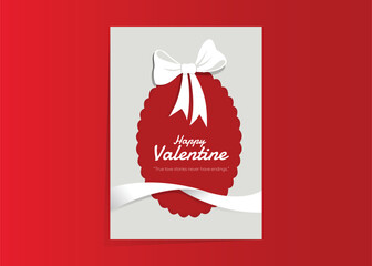 omantic Valentine&rsquo;s Day card with scalloped red tag, white ribbon bow, and elegant love quote.