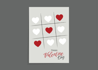 Playful Valentine card featuring tic-tac-toe hearts and a cheerful holiday greeting.