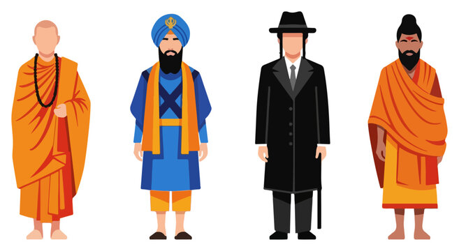 Men Wearing Traditional Religious Clothing Standing.
