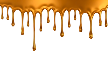 Glistening golden caramel or honey dripping against a solid black background