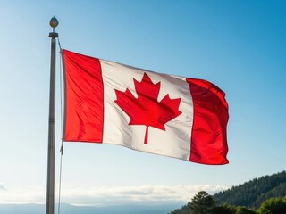 Canadian Flag Waving in the Wind