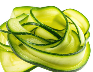 Close-up of spiraled ribbons of fresh, vibrant green zucchini vegetable