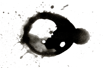 Distressed Monochrome Ink Circle Texture and Splatter Graphic  Transparent Background