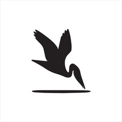  Silhouette egret bird flying down to water vector illustration