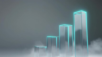 Glowing Bar Graph Rising through the Foggy Atmosphere - Powered by Adobe