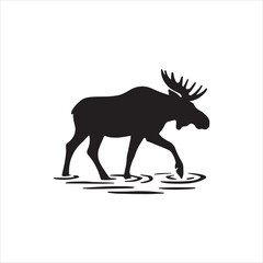  Moose walking in water black silhouette Vector