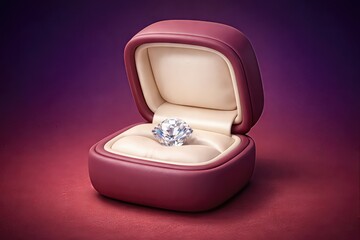 Exquisite diamond ring nestled in luxurious maroon velvet box on a gradient backdrop showcasing elegance and commitment reflecting timeless beauty and enduring love