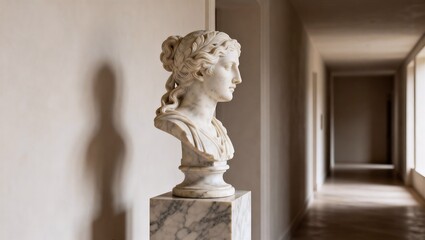 ミニマルな空間に映える大理石彫刻を捉えた洗練された建築写真