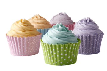 Party cupcake in pastel wrappers isolated on transparent background