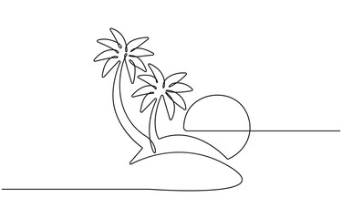Minimal Coconut palm tree one line art design isolated vector.