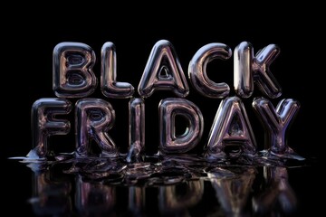 black friday text made of reflective liquid metal, dark luxury abstract background, concept of ecommerce sale campaign and premium shopping event