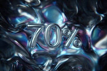 70 percent sale typography formed from shiny metal numbers embedded in abstract liquid background with reflective waves concept of commercial marketing promotion