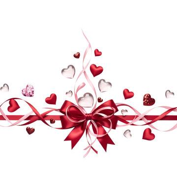Romantic Red Ribbon and Hearts Decorative Border PNG with alpha channel