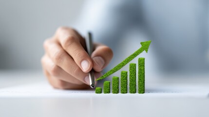 Person&rsquo;s hand, environmental conservation strategy report, Advancing Towards Carbon Progress: Professional Hand and Graph Projection in Green Arrow's Path