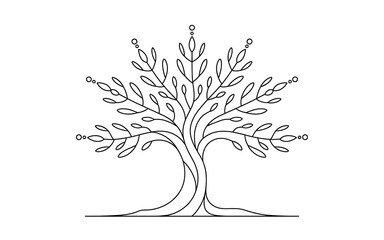 Stylized tree with decorative leaves and circles isolated on a transparent background