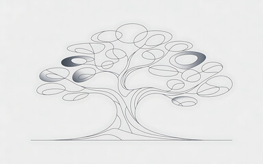 Stylized tree with oval leaves gray shading isolated on a transparent background
