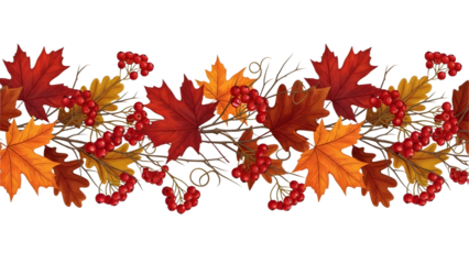 Autumn Leaves Garland In Warm Red Orange And Yellow Tones.