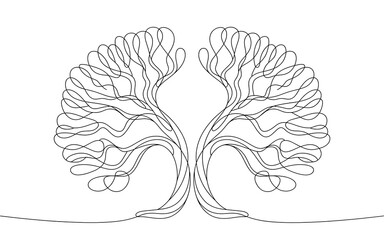 Symmetrical abstract tree with flowing lines isolated on a transparent background