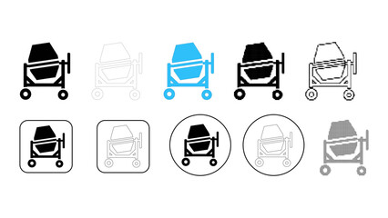 Collection of concrete mixer icons in various styles