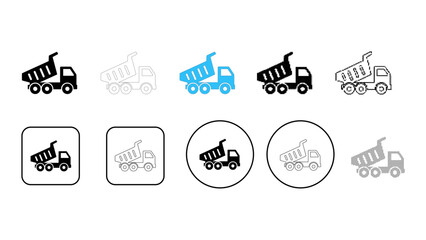 Collection of dump truck icons in various styles and colors © Monwara67