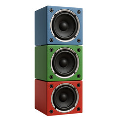 Obraz premium Colorful stacked speakers isolated on transparent background