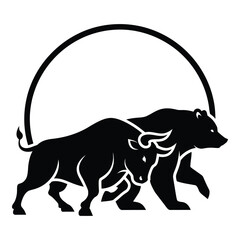 Fototapeta premium Silhouette of two bulls isolated on transparent background with arch