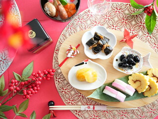 お正月 おせち料理とお雑煮素材