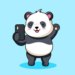Obraz premium Cute Panda in Selfie Pose Vector Illustration Cartoon Design Kawaii