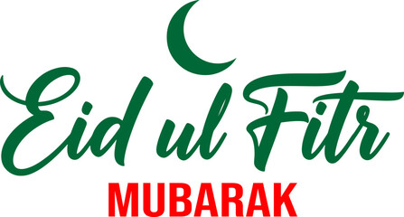 Eid ul Fitr Mubarak Typography Vector - Islamic Holiday Greeting with Crescent Moon